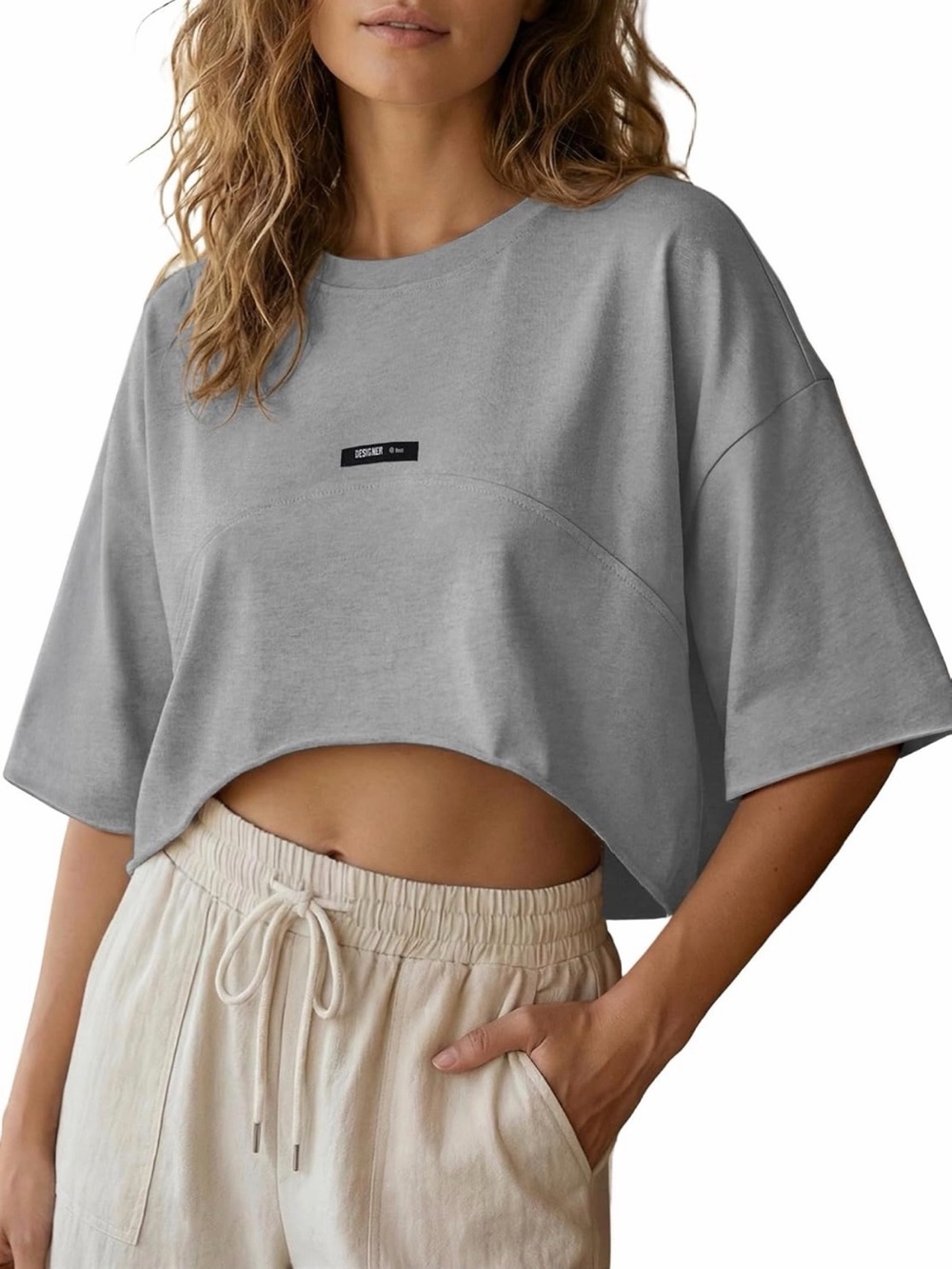Oversized Crop Top Summer Casual Half Sleeve